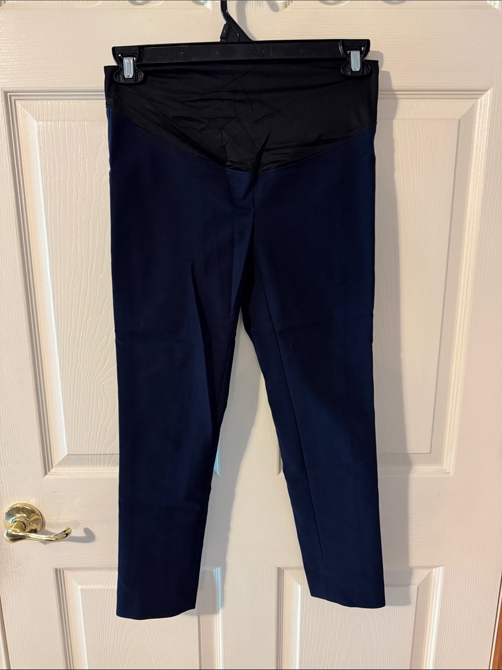 LOFT Navy Cropped Maternity Pants with Black Waistband